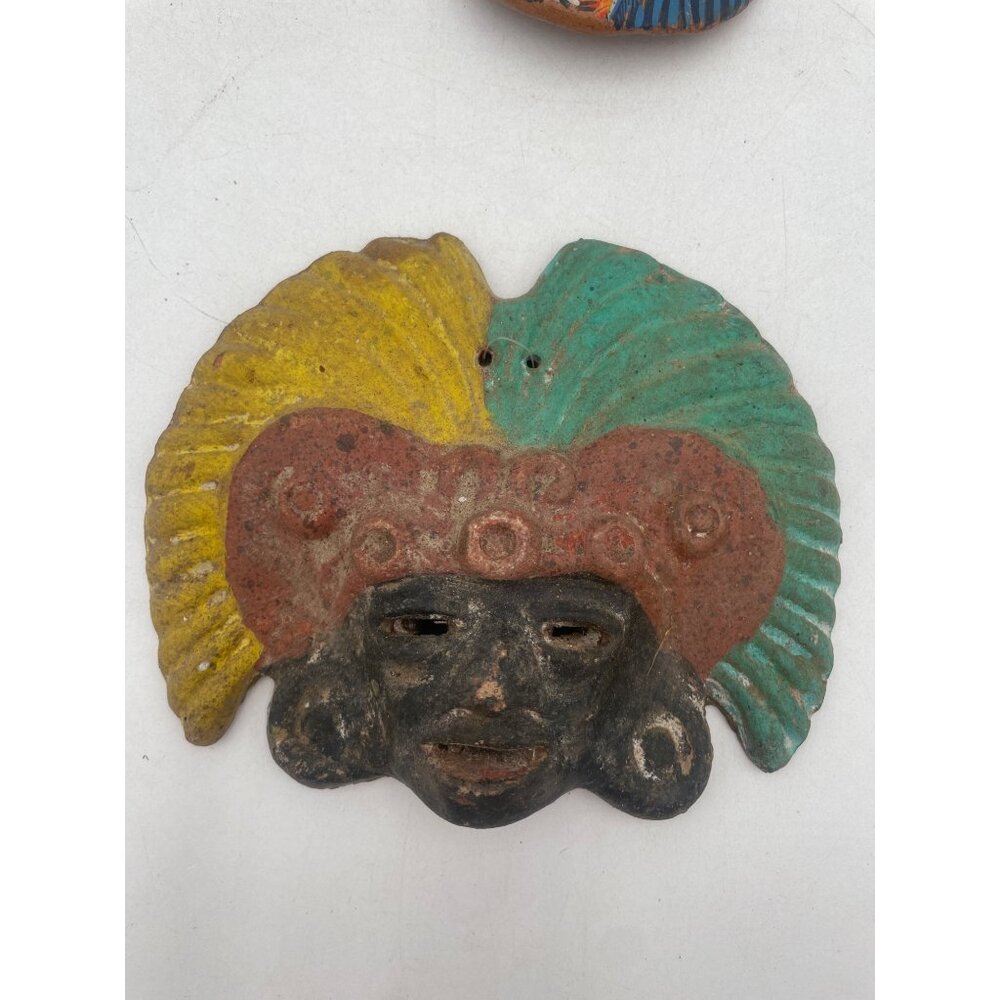 Handcrafted Vintage Mexican Ceramic Masks Colorful Aztec Tribal Face Wall Décor - Picture 2 of 8